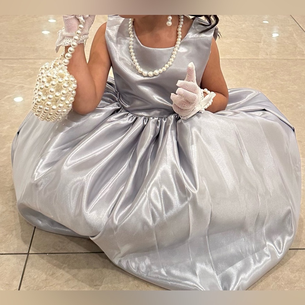Toddler formal satin gray dress gown